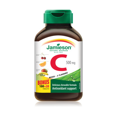 JAMIESON C vitamīna maisījums, 500 mg, 120 košļājamo tabletes attēls