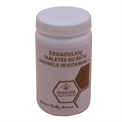 Ziedputekšņu tabletes ar bišu maizi un C vitamīnu, 20 tabletes attēls