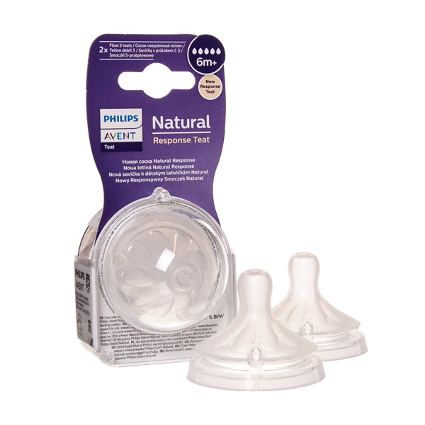 PHILIPS AVENT, silikona knupis "Natural Response", (5 plūsma, ātra plūsma), no 6 mēn, SCY965/02, 2 gab. attēls