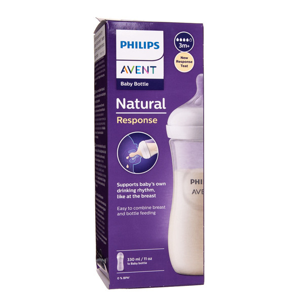PHILIPS AVENT, pudelīte "Natural Response", ar vidējas plūsmas knupīti. SCY906/01, 330 ml attēls