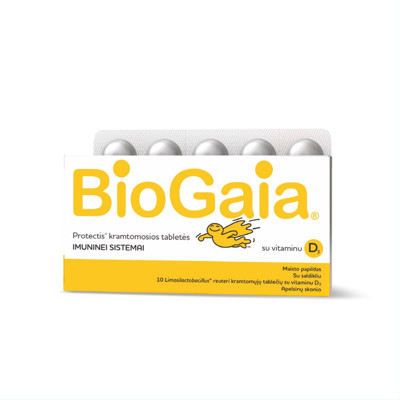 BIOGAIA PROTECTIS, 10 košļājamo tabletes ar D3 vitamīnu, apelsīnu garša attēls
