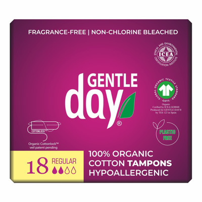 GENTLE DAY REGULAR, organiskās kokvilnas tamponi, 18 gab. attēls