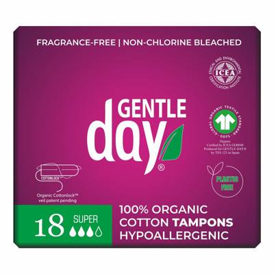 GENTLE DAY SUPER, organiskās kokvilnas tamponi, 18 gab. attēls