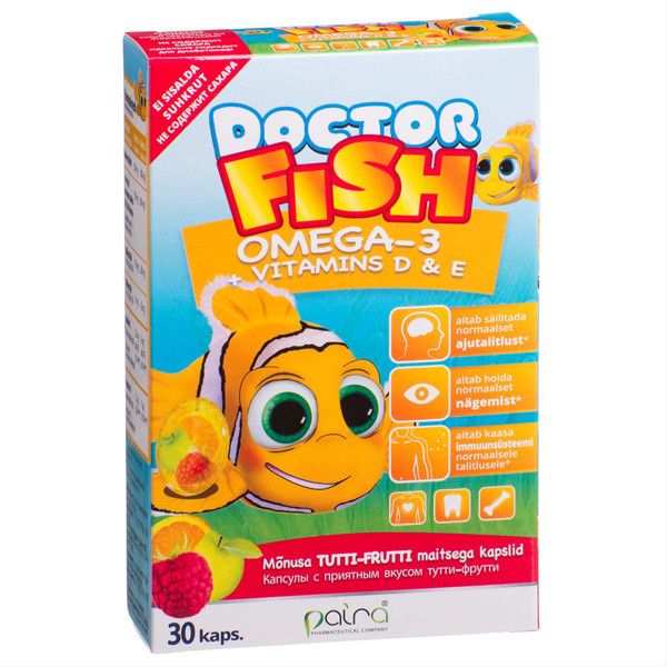 DOCTOR FISH OMEGA-3 + VITAMINS D&E, 30 košļājamās kapsulas attēls
