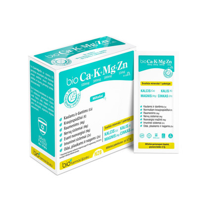 BIO Ca+K+Mg+Zn ar D3 vitamīnu, pulveris, 28 gab. attēls