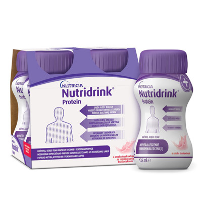 NUTRICIA NUTRIDRINK PROTEIN, 125ml, dzēriens ar zemeņu garšu, 4 gab. attēls