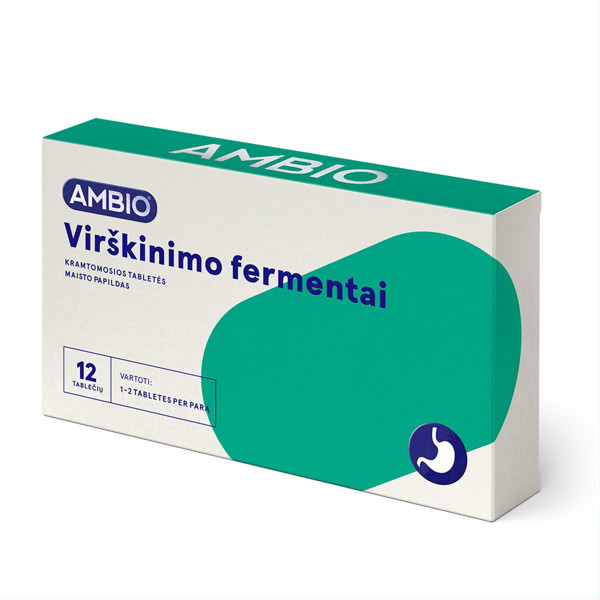 AMBIO gremošanas fermenti, 12 košļājamās tabletes attēls