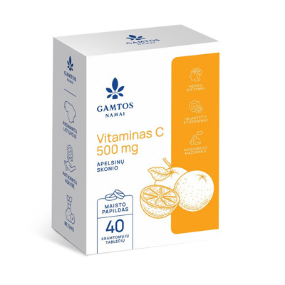 Gamtos namai C vitamīns, 500 mg, 40 košļājamās tabletes attēls