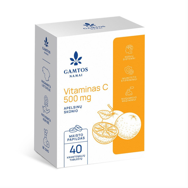 Gamtos namai C vitamīns, 500 mg, 40 košļājamās tabletes attēls