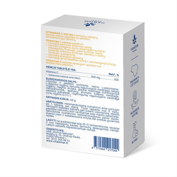 Gamtos namai C vitamīns, 500 mg, 40 košļājamās tabletes attēls