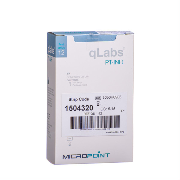 MICROPOINT QLABS PT-INR TESTA STROPES, diagnostikas strēmeles asinsreces sistēmas stāvokļa novērtēšanai, 12 gab. attēls
