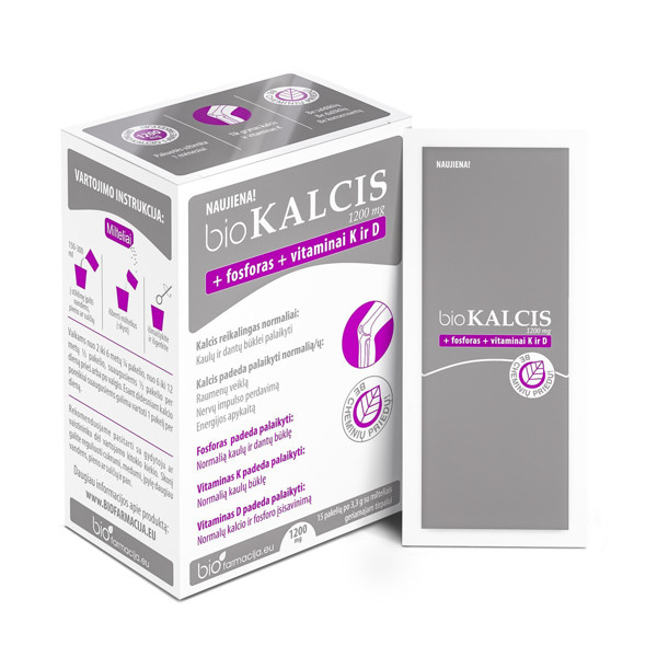 bioKALCIJS 1200 mg + FOSFORS + VITAMĪNI K un  D, ​​pulveris iepakojumos, 15 gab. attēls