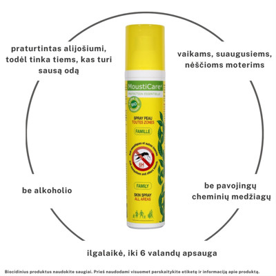 MOUSTICARE FAMILIES, ādas aerosols pret odiem, citiem kožošiem kukaiņiem un ērcēm, 125ml attēls