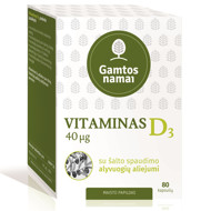 Gamtos namai vitamīns D3, 40 µg, 80 kapsulas attēls