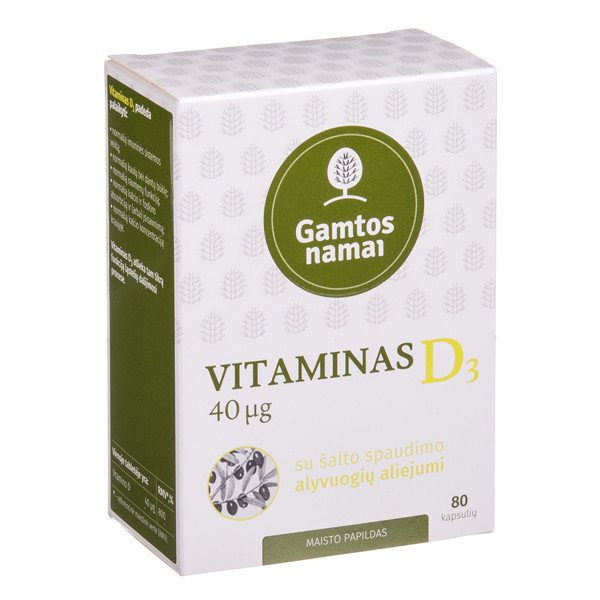 Gamtos namai vitamīns D3, 40 µg, 80 kapsulas attēls