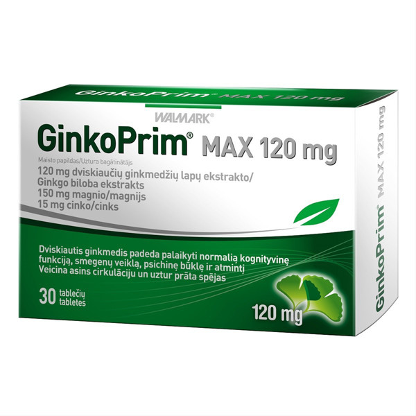 WALMARK GINKOPRIM MAX, 120 mg, 30 tabletes attēls