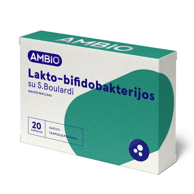 AMBIO lakto-bifidobaktērijas ar S. boulardi, 20 kapsulas attēls