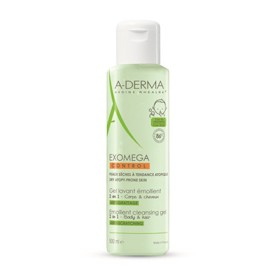 A-DERMA EXOMEGA 2IN1, mazgāšanas želeja-mīkstinošs līdzeklis, 500 ml attēls