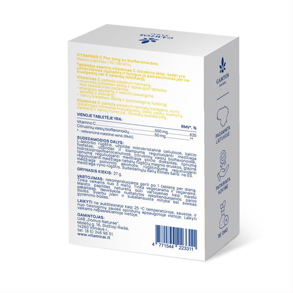 Gamtos namai C vitamīns proolongs, 500 mg, 30 tabletes attēls