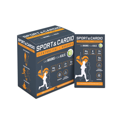 SPORT&CARDIO biomagnijs + biokālijs, elektrolīti + sāļi, pulveris, šķīduma iekšķīgai lietošanai pagatavošanai, 14 vienības attēls