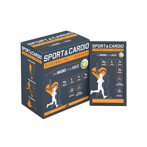 SPORT&CARDIO biomagnijs + biokālijs, elektrolīti + sāļi, pulveris, šķīduma iekšķīgai lietošanai pagatavošanai, 14 vienības attēls