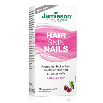 JAMIESON HAIR SKIN NAILS (Biotin), 5000 mcg, 60 košļājamās tabletes attēls