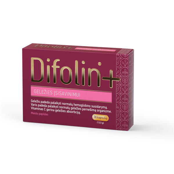 DIFOLIN +, dzelzs absorbcijai, hemoglobīnam, 30 kapsulas attēls