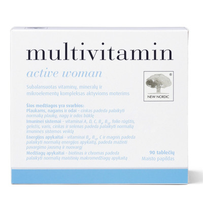 NEW NORDIC MULTIVITAMIN ACTIVE WOMAN, multivitamīni sievietēm, 90 tabletes attēls