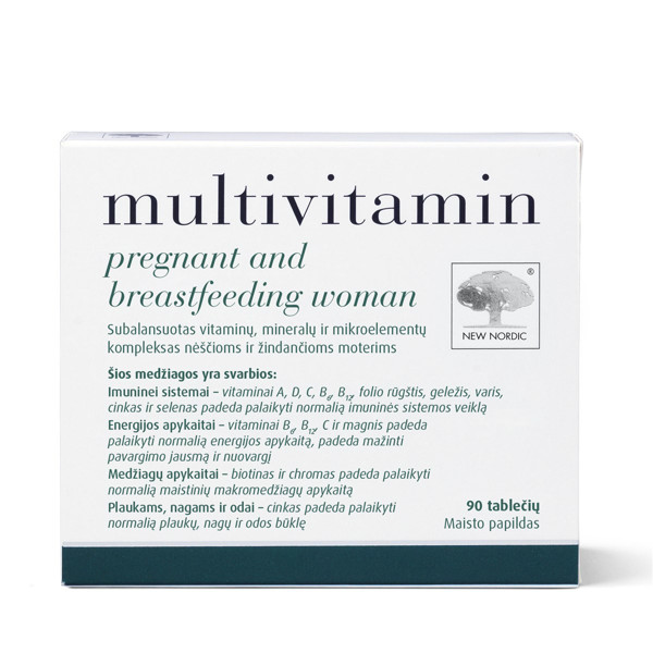 NEW NORDIC MULTIVITAMIN PREGNANT AND BREASTFEEDING WOMAN, multivitamīni grūtniecēm un barojošām, 90 tabletes attēls