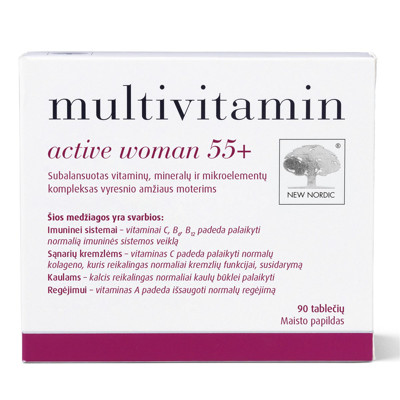 New Nordic MULTIVITAMIN ACTIVE WOMAN 55+, multivitamīni sievietēm, 90 tabletes attēls