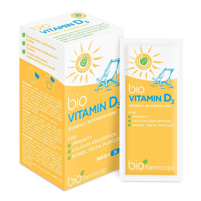 BIOVITAMĪNS D3, pulveris paciņās, 20 gab. attēls