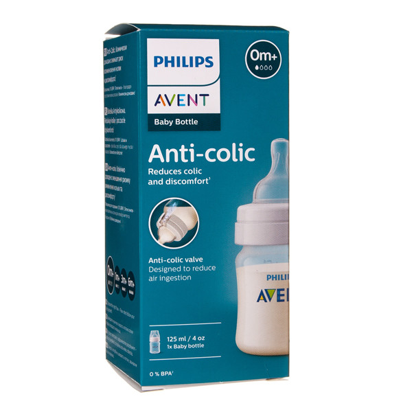 PHILIPS AVENT, pudelīte "Anti-colic" ar nipeli jaundzimušajam, 0 mēneši+, SCY100/01, 125 ml attēls