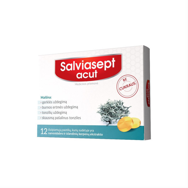 SALVIASEPT ACUT, bez cukura, 12 sūkājamās pastilas attēls