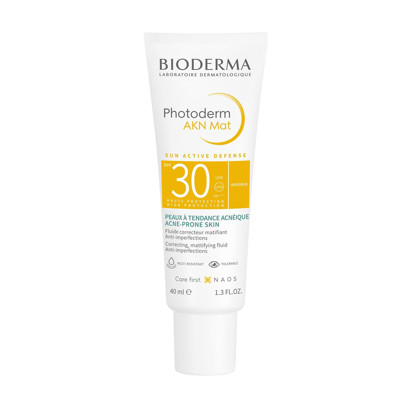 BIODERMA PHOTODERM AKN MAT, sauļošanās līdzeklis kombinētai, taukainai un ar pinnēm pakļautai ādai, SPF30, 40 ml attēls