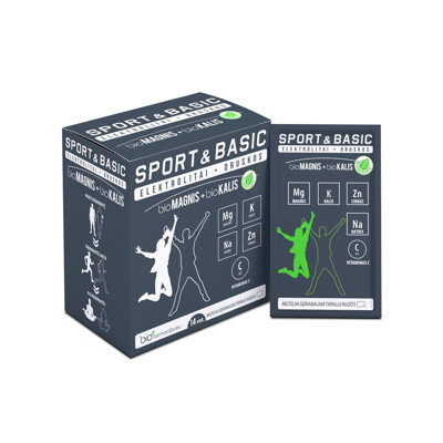 SPORT&BASIC biomagnijs + biokālijs, elektrolīti + sāļi, pulveris, 14 paciņas attēls
