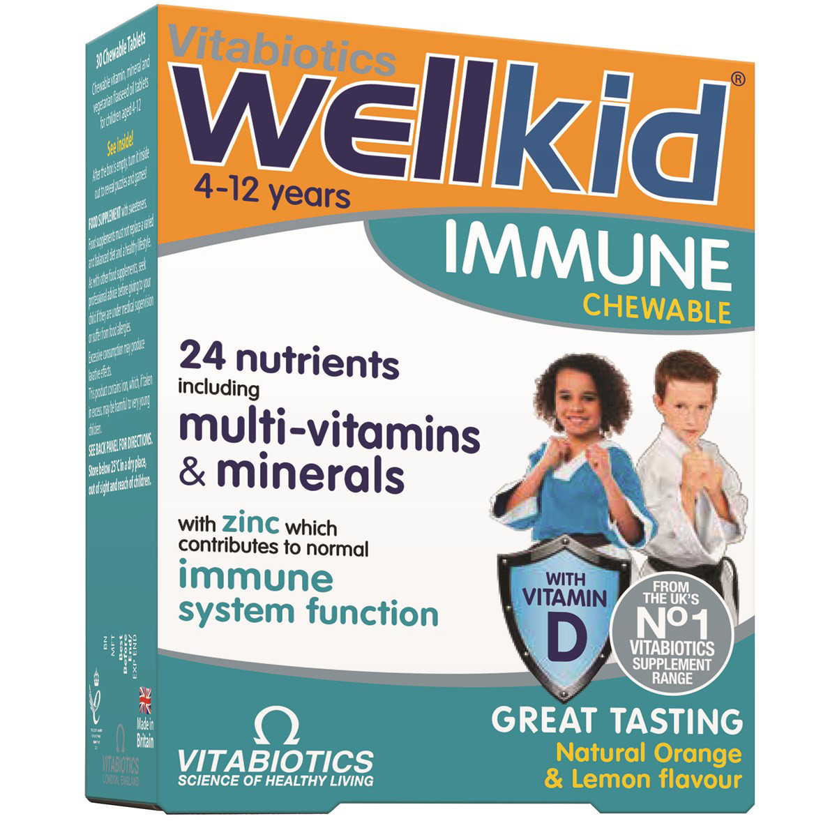 Vitabiotics Ltd. WELLKID IMMUNE, 30 košļājamās