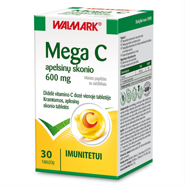 WALMARK MEGA C, 600 mg, apelsīnu garša, 30 tabletes attēls