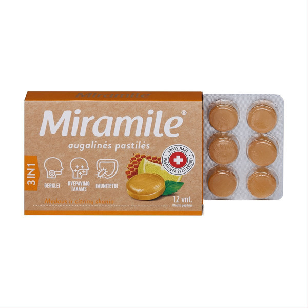 MIRAMILE, medus un citrona garšas pastilas, 12 pastilas attēls