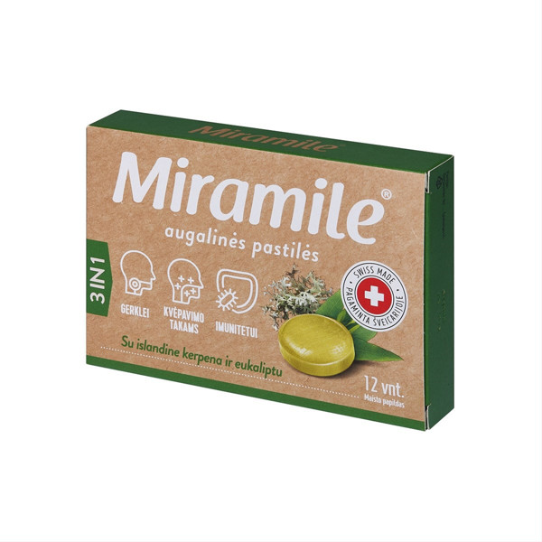 MIRAMILE, Islandes ķērpju un Eucalyptus garšas pastilas, 12 pastilas attēls