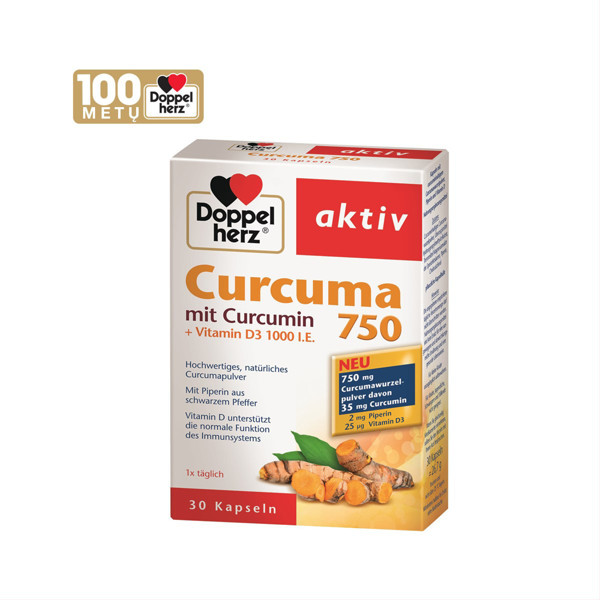 DOPPELHERZ AKTIV CURCUMA 750, 30 kapsulas attēls