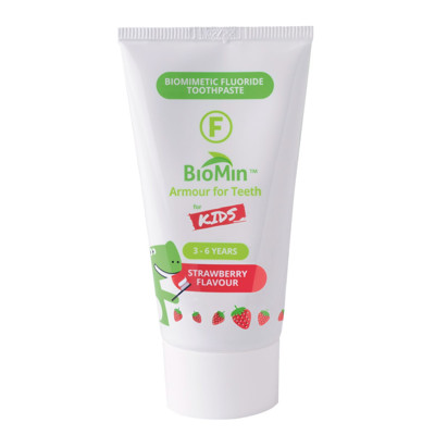 BIOMIN F BĒRNIEM, bērnu zobu pasta-gels, zemeņu garša, bērniem no 3-6 gadiem, 37,5 ml (50 g) attēls