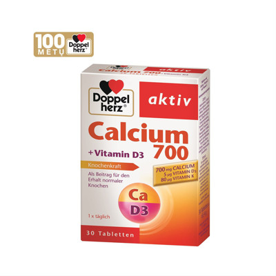 DOPPELHERZ AKTIV CALCIUM 700 + VITAMĪNS D3, 30 tabletes attēls