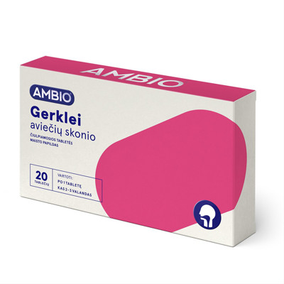 AMBIO rīklei, aveņu garša, 20 sūkājamās tabletes attēls