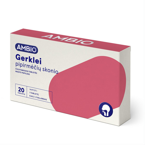 AMBIO rīklei, piparmētru garša, 20 sūkājamās tabletes attēls