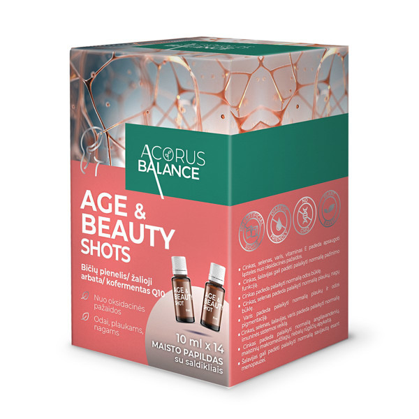 ACORUS BALANCE AGE & BEAUTY SHOTS, šķīdums iekšķīgai lietošanai pudelē, 10 ml, 14 gab. attēls