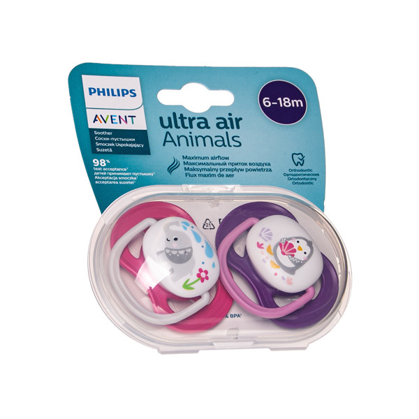 PHILIPS AVENT ULTRA AIR, silikona knupis, dekorēts, 6-18 mēn, SCF080/08 (1/893), 2 gab. attēls