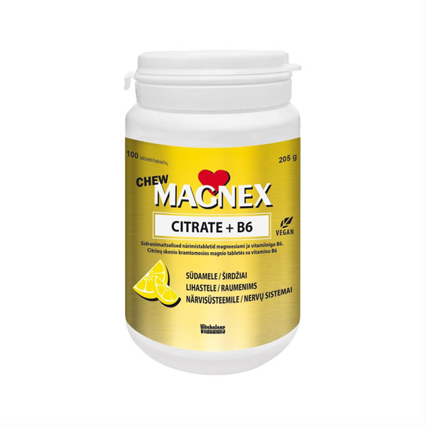 MAGNEX CITRATE 375 mg + B6 CHEW, citrona garša, 100 košļājamās tabletes attēls