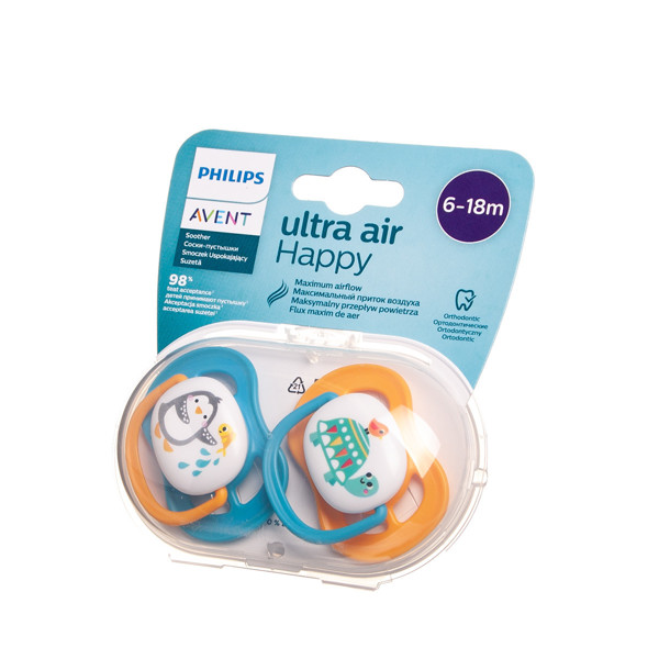 PHILIPS AVENT, silikona knupis, "Ultra Air B", dekorēts, 6-18 mēn, SCF080/07 1/892, 2 gab. attēls
