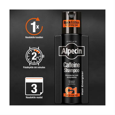 ALPECIN BLACK EDITION, šampūns ar kofeīnu pret matu izkrišanu, 250 ml attēls