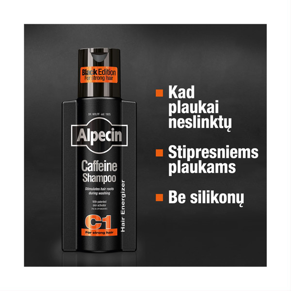 ALPECIN BLACK EDITION, šampūns ar kofeīnu pret matu izkrišanu, 250 ml attēls